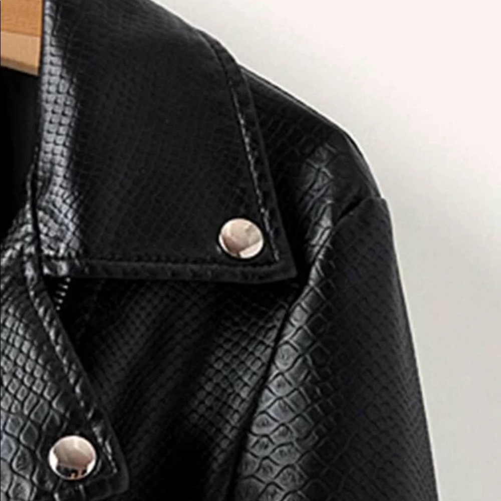 Snake embrossed vegan leather jacket black moto - Picture 4 of 6